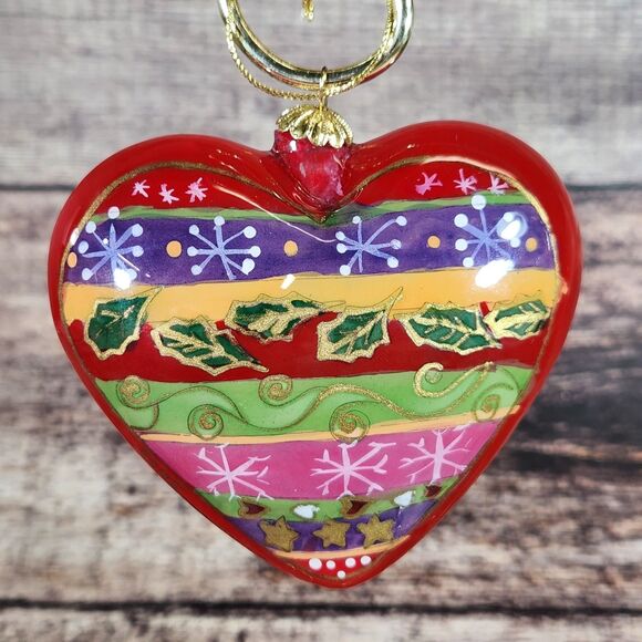 Red Heart Christmas Ornament Li Bien Reverse Hand Painted Pier 1 One 2017 w Box - Picture 2 of 9